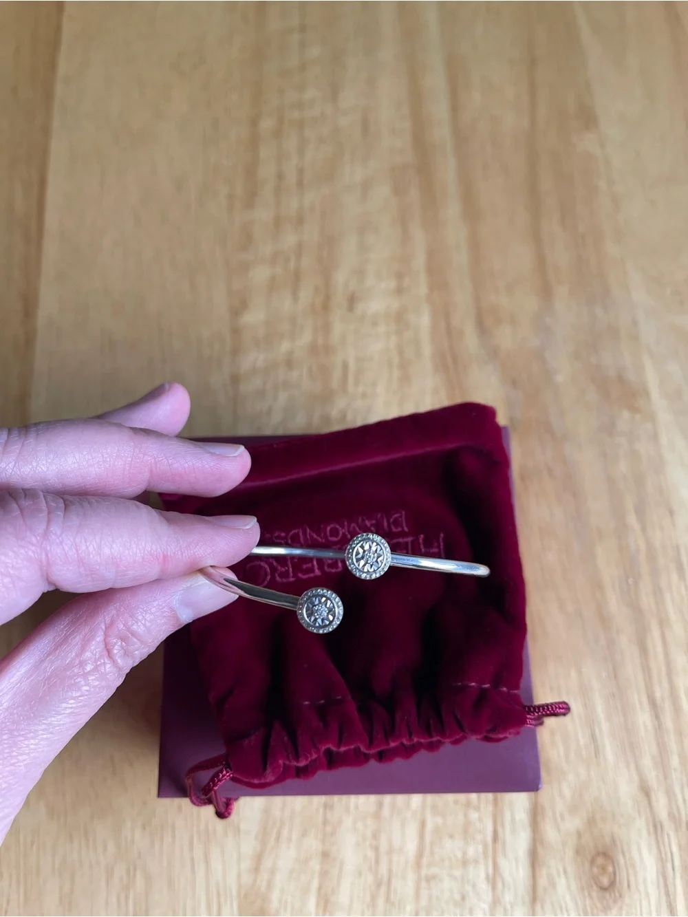 Silver Open Bangle Bracelet with Crystal Accents - Silver